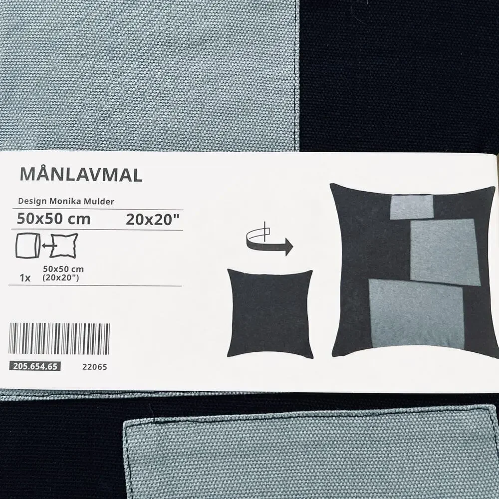 IKEA MANLAVMAL Blue Pillow Cover with Sewn-On Patches 20